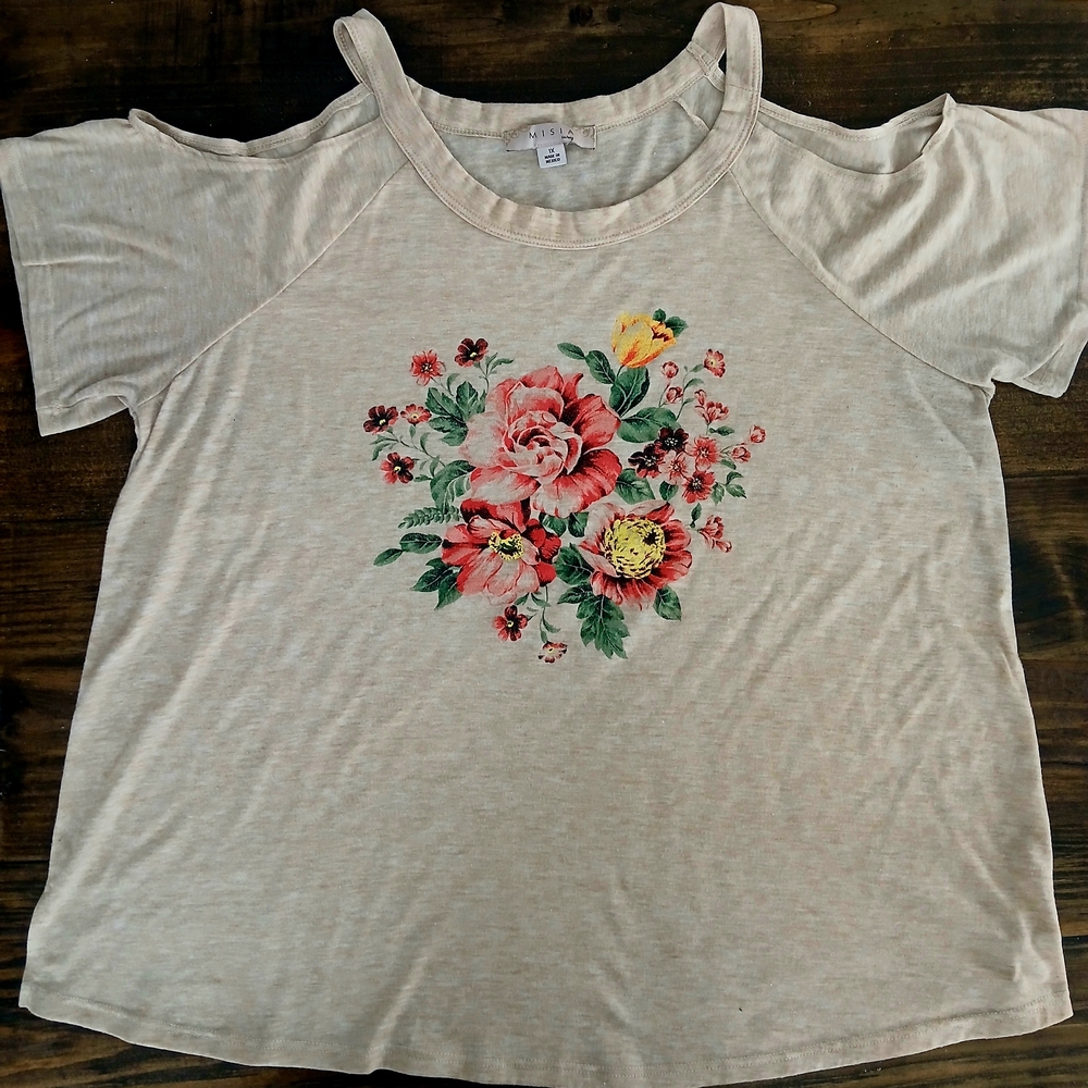 Floral Beige Cold Shoulder Top